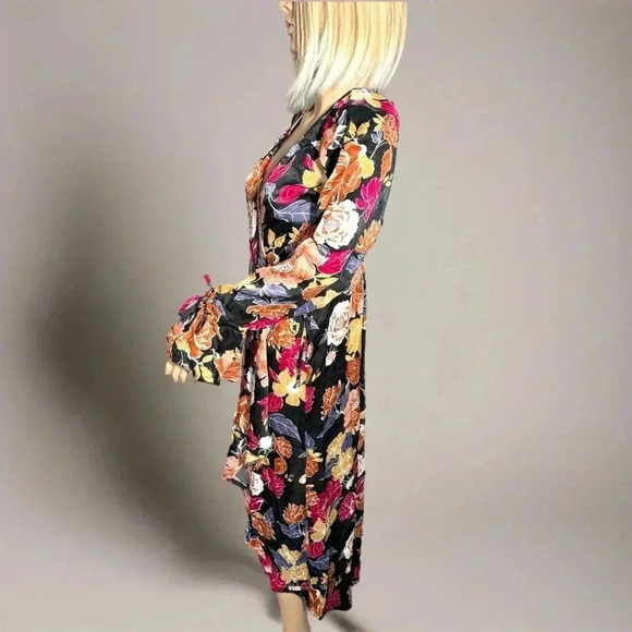 New BAND OF THE FREE Boho Floral Multi Hi-Lo Wrap Maxi Dress Long Sleeve Hippie - Picture 7 of 13